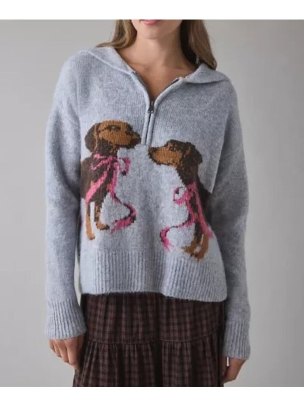 Urban Outfitters BDG Quarter Zip Pullover Sweater Dachshund Novelty Twee Women S